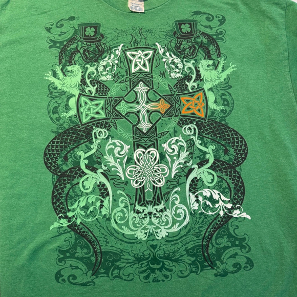 Delta Pro Weight Irish Vintage Adult 2XL Green Affliction Cross Y2K T-Shirt - Picture 5 of 8